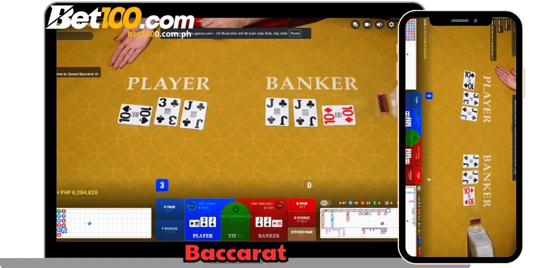 Live Casino - Baccarat : Introduction,How to Play,Effective Strategy Inspired by Jay Chou at Bet100 2 interface Baccarat bet100